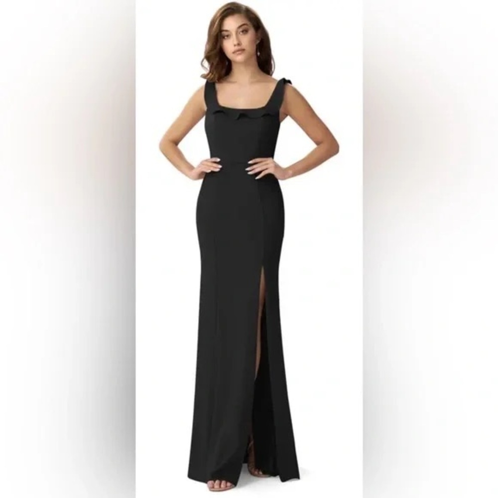 NWT Azazie Samantha Black Ruffle Neck Maxi Sheath Dress Sz 6 - Picture 2 of 10